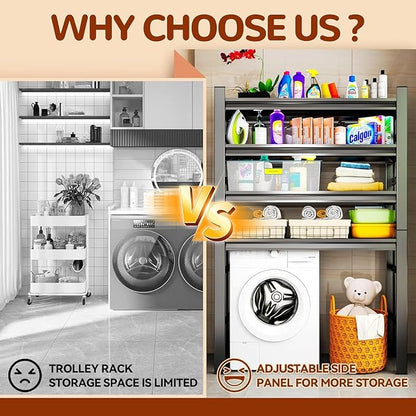 Over Washer and Dryer Shelves, 4 Tiers Adjustable Height Laundry Room Storage and Organizer Standing Shelf, Metal Freestanding Space Saving Organizers Shelf (4-Tier 63" H*35.4" W*17.7" D)