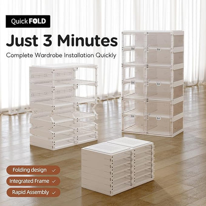 ANTBOX Foldable Shoe Rack,Shoe Organizers for Closet Plastic Shoe Storage Box Space Saving For Entryway, Large Sturdy Stackable Sneaker Cabinet Bins With Magnetic Clear Door 4 Tiers 8 Pairs