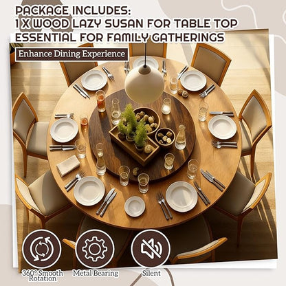 24" Black Walnut Wood Lazy Susan for Table Top, Large Turntable Rotating Serving Tray for Counter Top Solid Wooden Round Lazy Susan Organizer for Kitchen Spinning Food Server Centerpieces