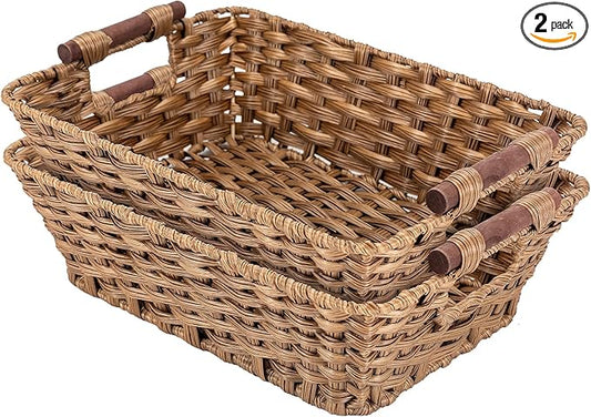 Basket - Wicker Storage Basket, Hand Woven Wicker Storage Basket for Home Storage, Dimensions 15"W x 10.6" x 5.1"H, Brown Home Storage Box