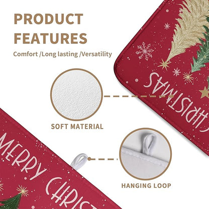 Wnoesat Merry Christmas Dish Drying Mat for Kitchen Counter 18x24 Inch Red Xmas Tree Snowflakes Drying Pad Winter Holiday Absorbent Microfiber Dish Draining Reversible Dish Drainer Rack Mat