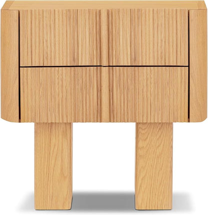 Poly & Bark Toledo 22” Nightstand – Solid and Veneered American White Oak Construction with Ribbed Drawer Fronts and Soft‑Close Drawers – Textural Modern Bedside Table for Stylish Bedrooms