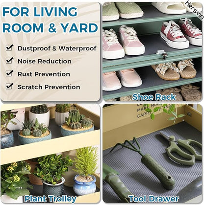 Hersvin Shelf Liners, 18in x 20ft Kitchen Drawer Mats, Non-Adhesive EVA Cupboard Protector, Cabinet Lining (Dark Gray/Dot)