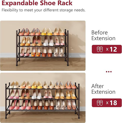 Tajsoon 3 Tier Expandable Shoe Rack for Closet, 28“-41“Adjustable & Stackable Shoe Shelf Storage, Metal Shoe Rack Organizer for Front Door Entrance, Closet, Garage, Entryway, Bronze