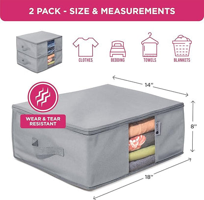 Cedar Clothes Storage Bag Organizer – Protects from Moths, Moisture, Dirt & Dust – Set of 2 Underbed Storage Bags for Clothes, Cashmere Sweaters, Bedding & More - Underbed Storage - Grey