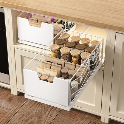 NETEL Pull Out Cabinet Organizer, 4 Pack No Drill Slide Out Drawers for Kitchen Cabinets, Metal Pantry Pull Out Shelves, Kitchen Cabinet Organizer, Pull Out Home Organizers, 11.8"W X 20.86"D X 6.9"H