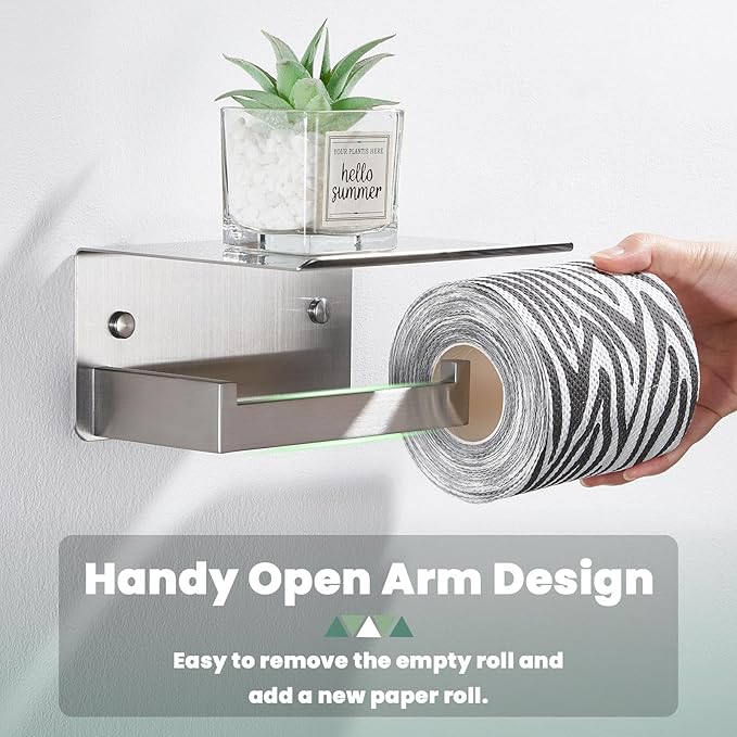 Toilet Paper Holder with Phone Shelf, Suyar 304 Stainless Steel Wall Mounted Toilet Tissue Roll Holder, Brushed Nickel