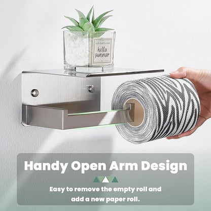 Toilet Paper Holder with Phone Shelf, Suyar 304 Stainless Steel Wall Mounted Toilet Tissue Roll Holder, Brushed Nickel