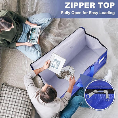 StorageRight Heavy Duty Moving Boxes-Moving Bags with Zipper, Reinforced Handles and Tag Pocket-Collapsible Moving Supplies-Totes for Storage Great for moving, Storage and Travel 93L(Blue-10 Pack)