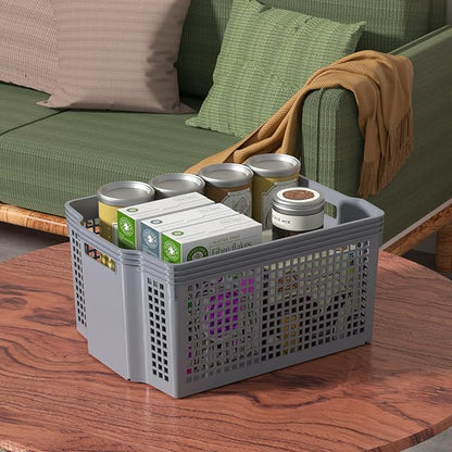 Large Plastic Stackable Basket, Stackable Storage Bins for Pantry, 6 Pack, Grey