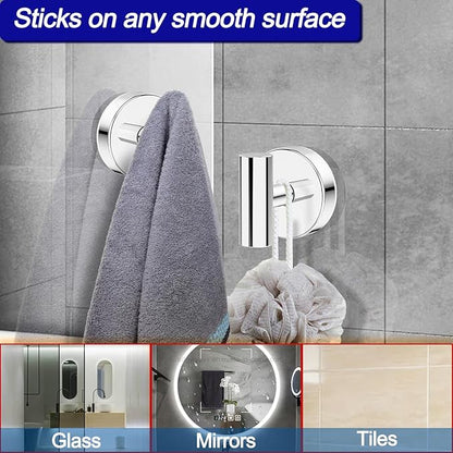 Bntuk Suction Cup Hooks, Shower Hooks for Inside Shower – Removable Towel Hooks for Bathroom Window Glass Mirror Tile, Bath Robe Looafh Hook for Hanging – Waterproof & Rustproof, Chrome (2 Pack)