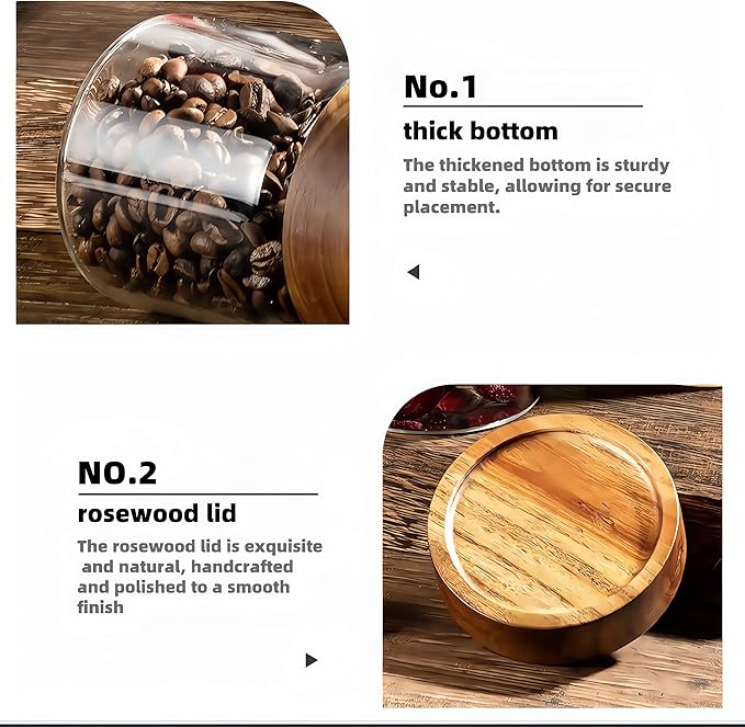 3pcs Airtight Glass Storage Jars with Acacia Wood Lids Kitchen Storage Tank for Grains Sugar Coffee Tea Spices