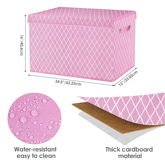 VERONLY Toy Box Chest Organizer Bins for Girls Boys, Kids Large Fabric Collapsible Storage Basket Container with Flip-Top Lid & Handles for Clothes,Blanket,Nursery,Playroom,Bedroom (Pink)