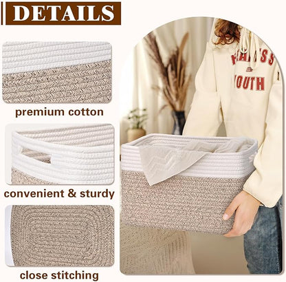 Storage Baskets for Organizing, 4 Pack Storage Baskets for Shelves, Woven Basket for Shelves, Closet Organization, Rectangle Organizer Basket Gifts Empty, 13"Lx8.7"Wx7.9"H Decorative Bins with Handles