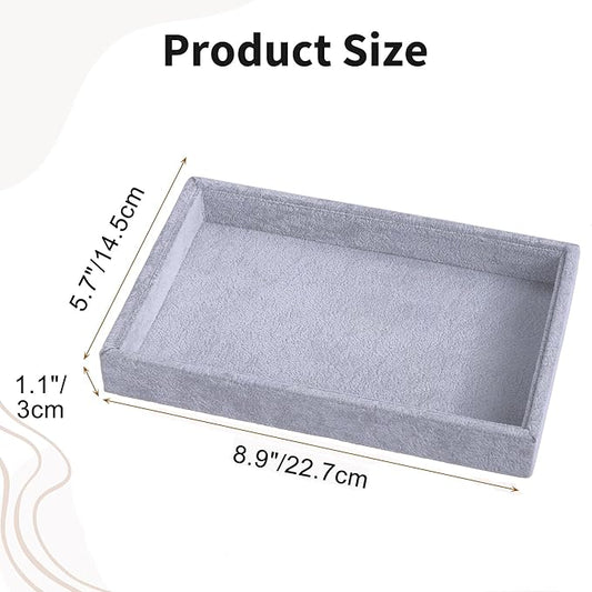 Mornajina 2 Pcs 9" x 5.7" Velvet Jewelry Tray Jewelry Display Tray, Stackable Empty Plate Trays for Earrings Necklaces Bracelet Rings Display Showcase - Grey