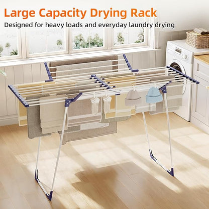 KINGBOARD Clothes Drying Rack Foldable, Extendable Laundry Drying Rack with 2 Wings,Heavy Duty Drying Rack Clothing, Portable Clothes Drying Rack for Indoor Outdoor, Large Capacity Laundry Rack, White