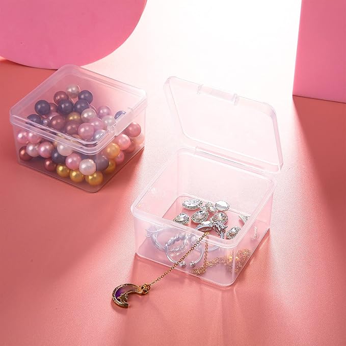 Jetec 6 Pieces Mini Plastic Clear Beads Storage Containers Box for Collecting Small Items, Beads, Jewelry, Business Cards, Game Pieces, Crafts (2.5 x 2.5 x 1.6 Inch)