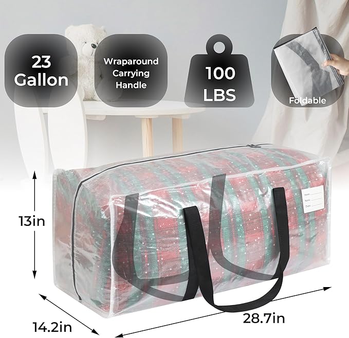 2 Pack Extra Heavy Duty Large Moving Bags with Comfortable Handle & Strong Zipper,Storage Totes for Space Saving Moving Storage College Supplies Alternative to Moving Box,Clear