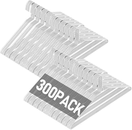 SPECILITE Wire Metal Clothes Hangers Bulk 300 Pack for Standard Size Suits, Coats, Shirts, Pants, Skirts, Space Saving, Non Slip,16 Inch 12 Gauge Ultra Thin, White