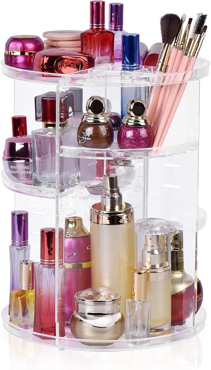 Easyhouse 360 Rotating Makeup Organizer, DIY 8 Adjustable Layers Spinning Skincare Organizer, Cosmetic Holder Shelf, Make Up Organizers and Storage for Vanity Bathroom Countertop (Clear-A)