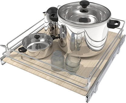 Pull Out Cabinet Organizer 20" W X 22" D, Slide Out Drawers For Kitchen Organizers and Storage, Pull Out Drawers For Cabinets Capacity Heavy Duty Caddy, Cabinet Shelves Wood Chrome, Pantry Storage