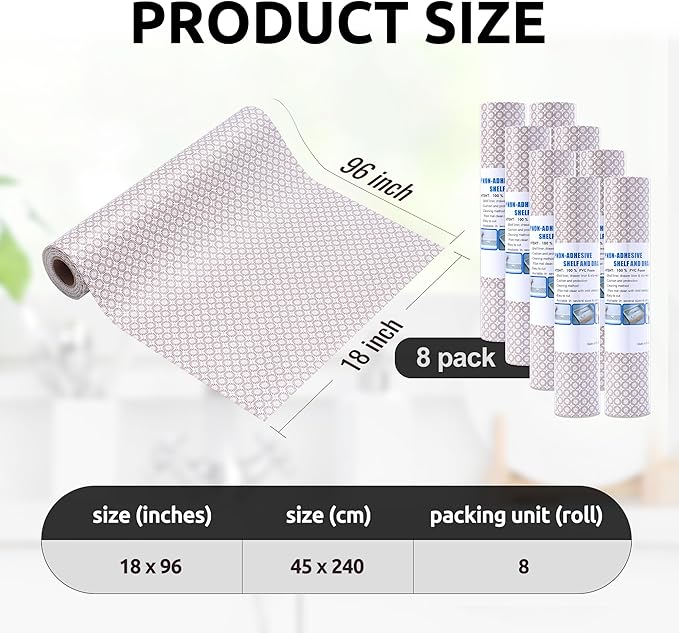 RAY STAR 18X96 Inch Shelf Liner for Kitchen Cabinets, Non-Adhesive Cabinet Liner Washable, PVC Drawer Liner for Dresser Non-Slip Bathroom (Circle)(8 Roll)