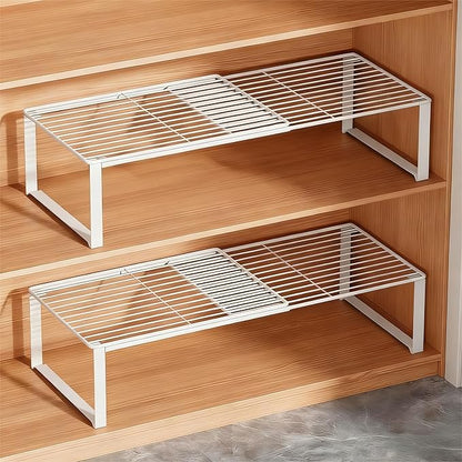 Multi-Functional Adjustable Metal Wire Shoe Rack Organizer - Stackable Shoe Storage for Closet, Extendable 15-24.4in, Retractable Entryway Shoe Cabinet Shelf (White, 2 Pack)