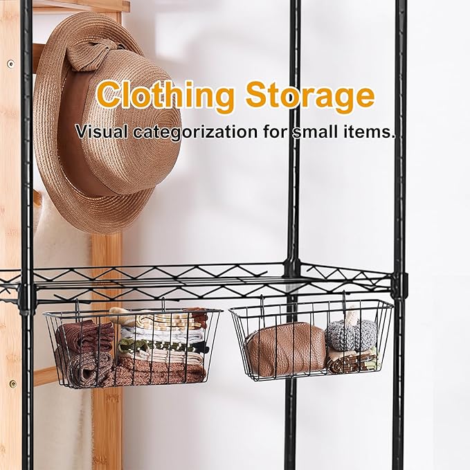 2 Pack Large Grid Wall Baskets with S-Hook - Gridwall Accessories Set Black Metal Hanging Shelf Basket Bins Organizer - Modular Storage Holders for Photo Display Panel Shelving Caddy for Garage