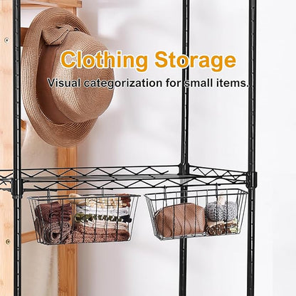 2 Pack Large Grid Wall Baskets with S-Hook - Gridwall Accessories Set Black Metal Hanging Shelf Basket Bins Organizer - Modular Storage Holders for Photo Display Panel Shelving Caddy for Garage