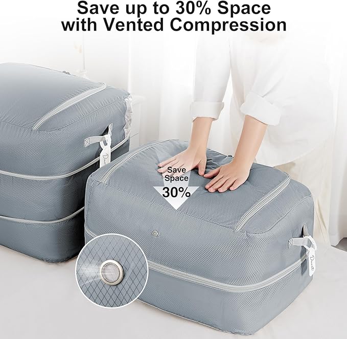 Easortm Comforter Storage Bag - 110L Large Capacity Blanket Storage Bags 2-Layer Ultra Space Saving Self Compression Organizer, Washable Compression Bags for Storage Comforter Blanket, 4-Pack, Grey