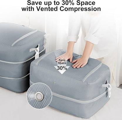 Easortm Comforter Storage Bag - 110L Large Capacity Blanket Storage Bags 2-Layer Ultra Space Saving Self Compression Organizer, Washable Compression Bags for Storage Comforter Blanket, 4-Pack, Grey