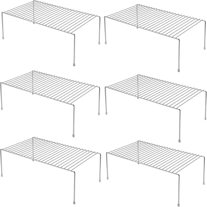 iPEGTOP Set of 6 Kitchen Cabinet Shelf Organizer, Medium (13 x 9.4 Inch) Bathroom Cabinet Organization Wire Shelf Rack, Rustproof Storage Space Saver Shelves for Countertops Pantries Utensils