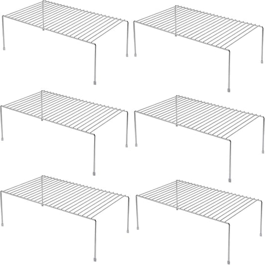 iPEGTOP Set of 6 Kitchen Cabinet Shelf Organizer, Medium (13 x 9.4 Inch) Bathroom Cabinet Organization Wire Shelf Rack, Rustproof Storage Space Saver Shelves for Countertops Pantries Utensils