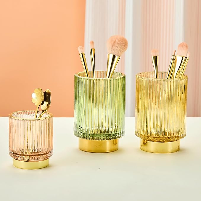 LEICURACE Makeup Brush Holder Organizer,Toothbrush Holders,Desk Pen Pencil Holder,Multifunctional Vintage Glass Brush Cup(A3-33-US)