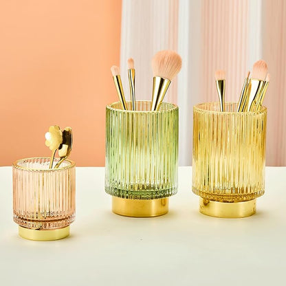 LEICURACE Makeup Brush Holder Organizer,Toothbrush Holders,Desk Pen Pencil Holder,Multifunctional Vintage Glass Brush Cup(A3-33-US)