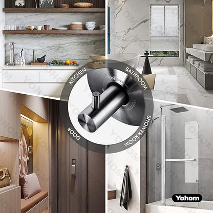 YOHOM Suction Cup Hooks - Black Stainless Steel Window and Shower Towel Hooks - Holds 2 Pcs