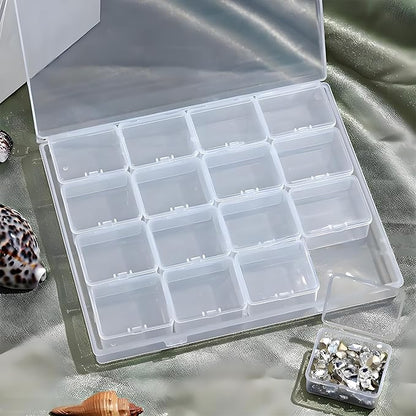 Large Bead Storage Box - 16 Grids Clear Organizer, 1 Pack,Portable for Jewelry,Diamonds,Hardware,Craft Accessories Grid Plastic Box,Oil Painting Color Palette,Ring Earring Storage Box