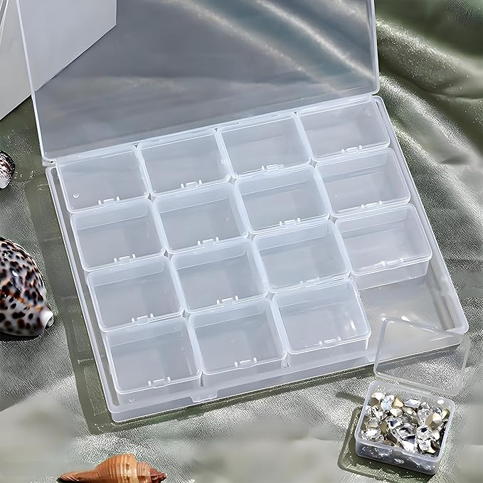 Large Bead Storage Box - 48 Grids Clear Organizer, 3 Pack,Portable for Jewelry,Diamonds,Hardware,Craft Accessories Grid Plastic Box,Oil Painting Color Palette,Ring Earring Storage Box