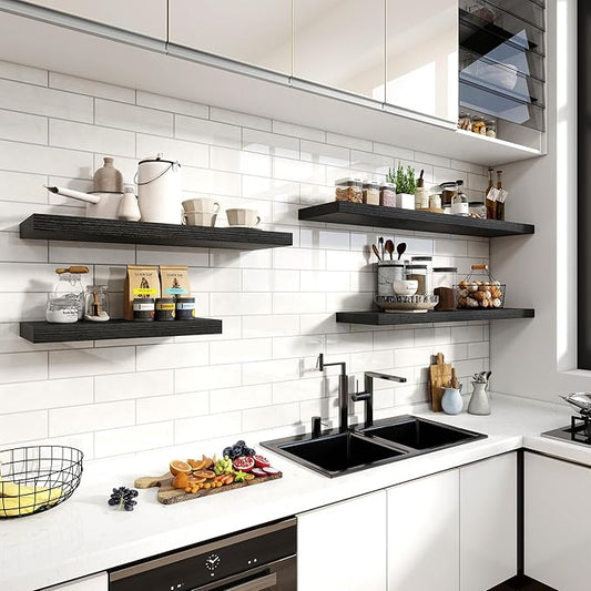 36 Inch Floating Shelves, 12 Inch Deep Floating Shelves for Wall, Floating Shelf with Invisible Brackets, Deep Shelves for Bathroom, Bedroom, Living Room, 2 Pack, Black
