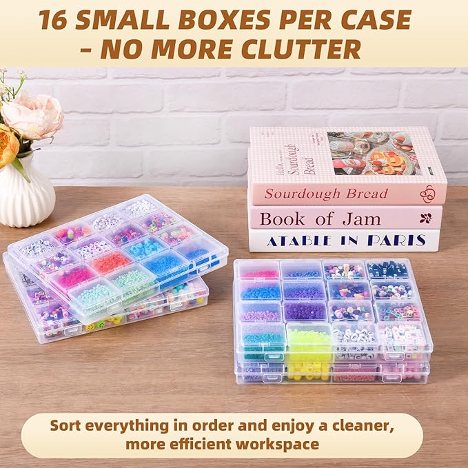 Cokapo Bead Organizer Box, 64 Pcs Clear Bead Storage Containers, Craft Organizers and Storage with Hinged Lids and Labels, Small Plastic Containers Boxes for Jewelry, Seeds, Nail Art, Small Parts