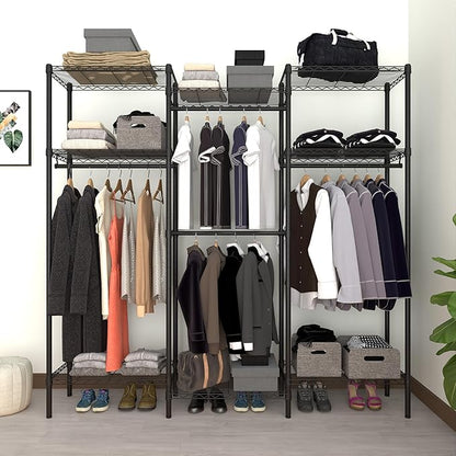 Heavy Duty Garment Rack,Freestanding Clothing Rack with 4 Hang Rods & 8 Shelves,Adjustable Closet Racks,68.5" L x 13.8" W x 75.2" H, Max Load 800LBS, Black