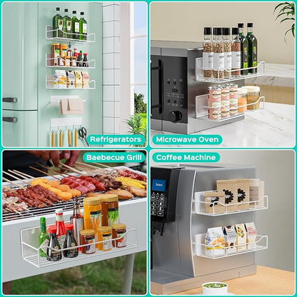 5 Pack Multifunctional Magnetic Shelves for Washing Machine & Refrigerator - Heavy Duty Laundry Room Organization System with Tool Hooks, Metal Storage Baskets (White)