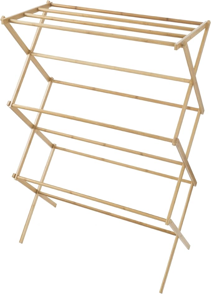 Lavish Home Bamboo Clothes Drying Rack, Folding Portable Clothesline, Collapsible Laundry Rack for Indoor or Outdoor, Compact & Eco-Friendly