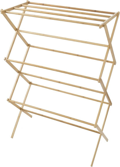 Lavish Home Bamboo Clothes Drying Rack, Folding Portable Clothesline, Collapsible Laundry Rack for Indoor or Outdoor, Compact & Eco-Friendly