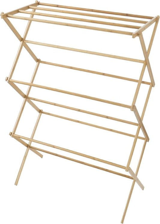 Lavish Home Bamboo Clothes Drying Rack, Folding Portable Clothesline, Collapsible Laundry Rack for Indoor or Outdoor, Compact & Eco-Friendly