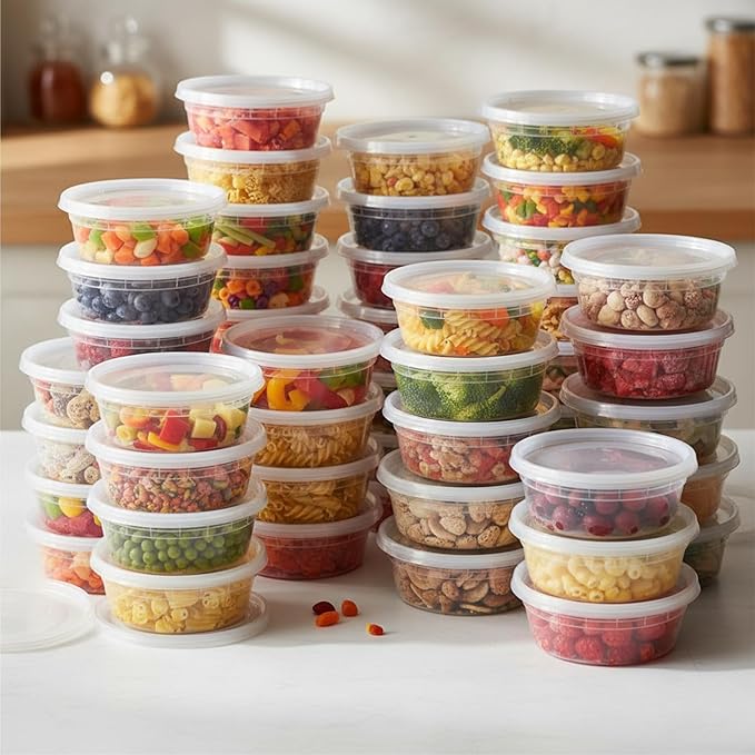 Healthy Packers Plastic Deli Containers with Lids (8oz 50 Sets) - Clear Plastic Containers with Airtight Lids - Great for Your Slime Kit, Food - BPA Free | Leakproof - Microwaveable & Freezer Safe
