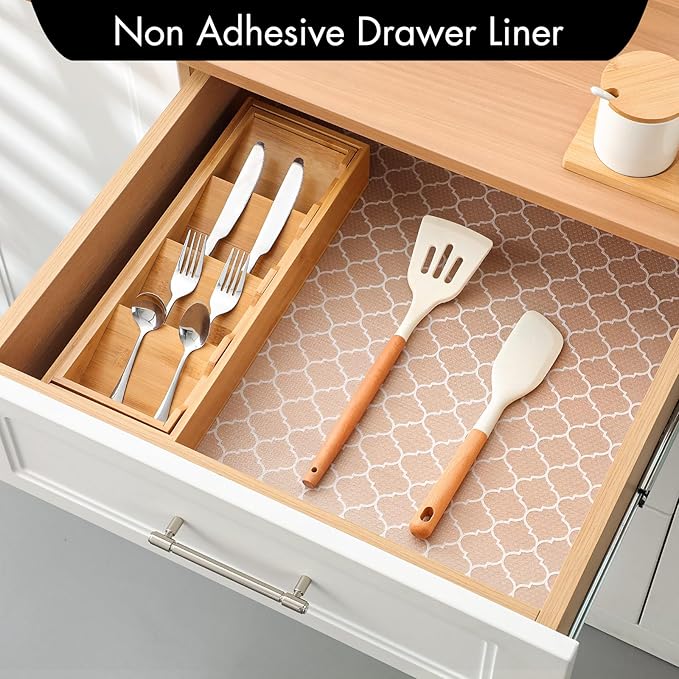 Cooyes Shelf Liner for Kitchen Cabinets – Non-Adhesive Waterproof EVA Liner for Drawers and Cabinets – Durable, Easy-to-Cut Shelf Paper with Modern Pattern