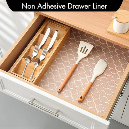 Cooyes Shelf Liner for Kitchen Cabinets – Non-Adhesive Waterproof EVA Liner for Drawers and Cabinets – Durable, Easy-to-Cut Shelf Paper with Modern Pattern