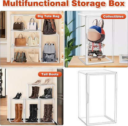 EZJOB 23.6'' Tall Acrylic Display Case XXXXX-Large Purse Handbag Organizer 13.8''x 12.2''x 23.6'' Clear Tall Boot Totes Storage Box Transparent Huge Figure Collectibles Showcase with Magnetic Lid