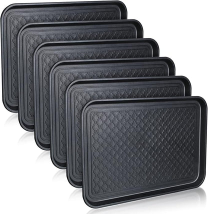 6 Pcs Multi Purpose Boot Tray Waterproof Shoe Mat Tray Indoor Outdoor PET Feeding Mat for Dog Cat Food Bowl Floor Protection with Anti Slip Floor Clean (Black, 24 x 16 x 1.2 inch)
